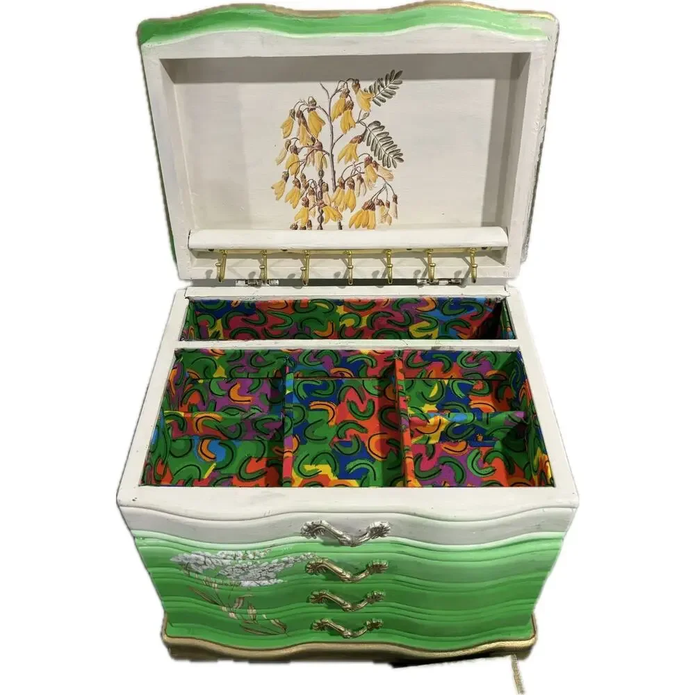Upcycled Solid Wood Chest Jewelry Box with Bonus Trinket Box